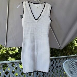 Heartloom White Knit Midi Dress with Black Trim